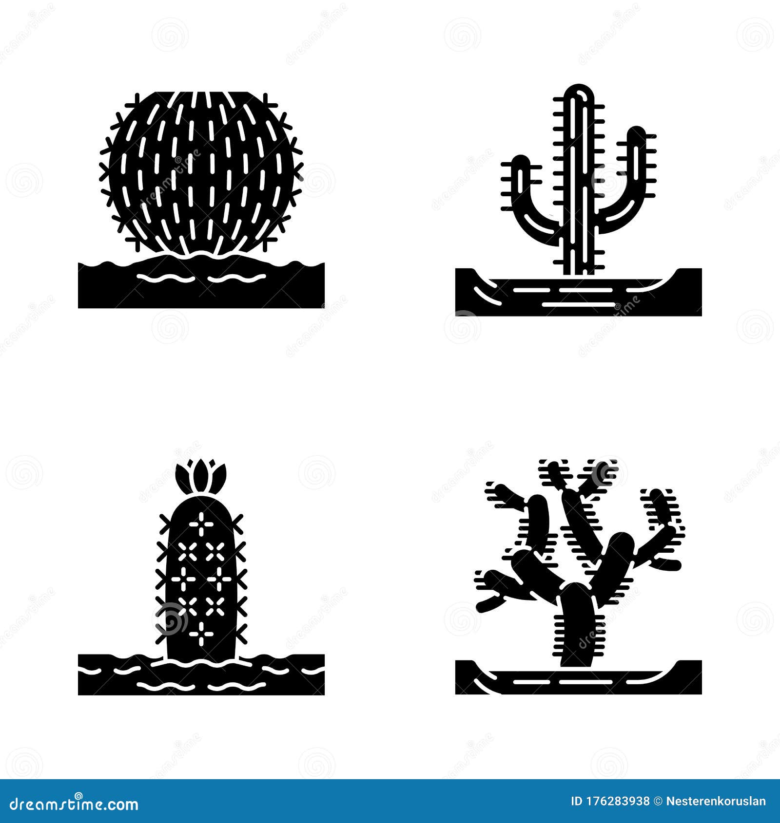 wild cacti in land glyph icons set