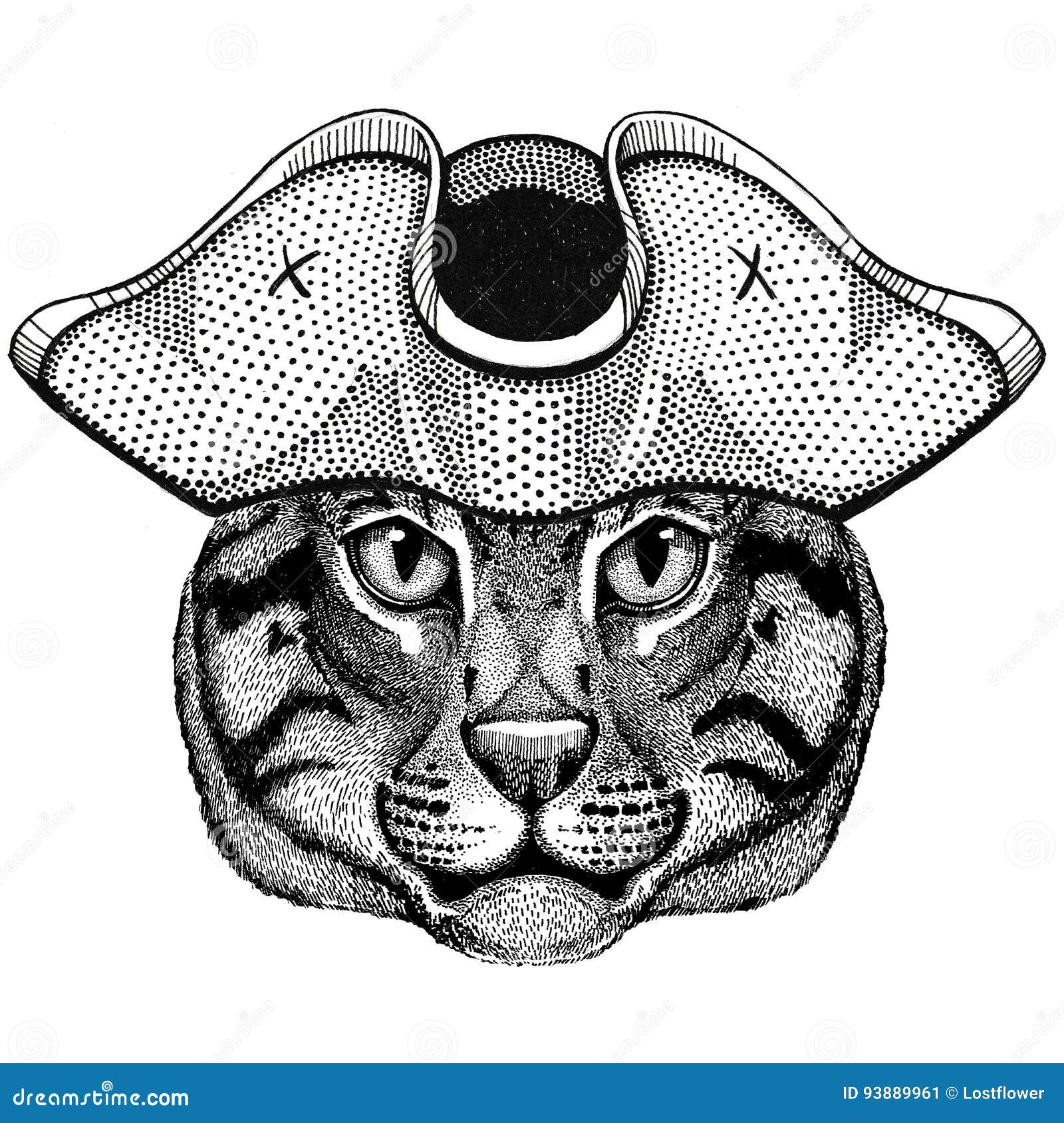 Wild Cat Fishing Cat Wearing Pirate Hat Cocked Hat, Tricorn Sailor