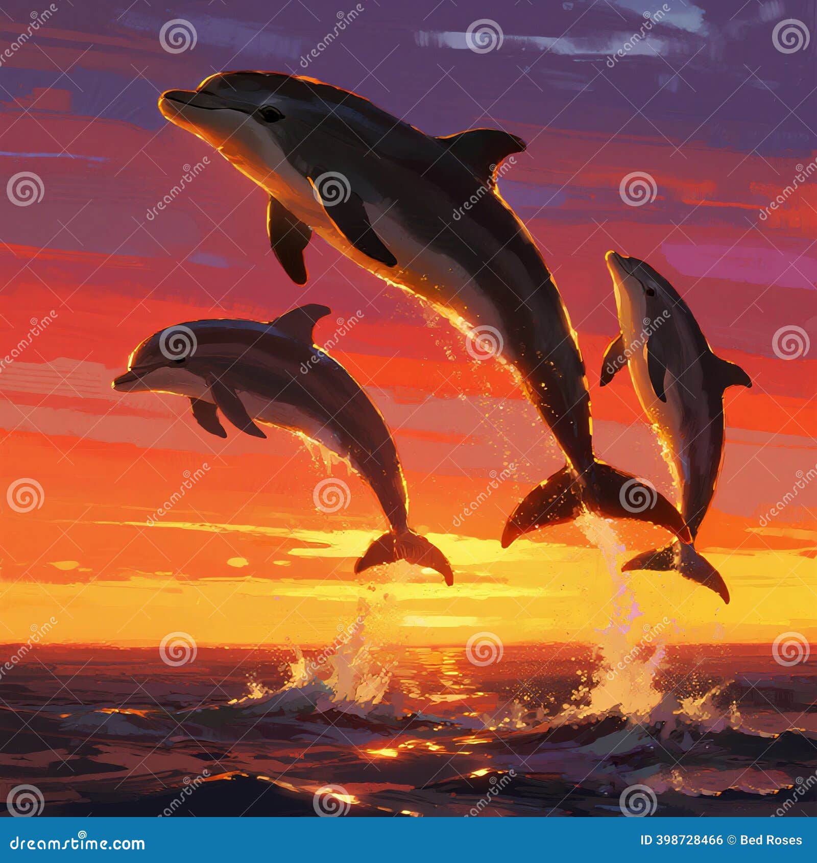 Wild Dolphins at Ocean Background with Sunset Stock Vector - Illustration  of dolphin, beautiful: 398728466, image size:1600x1690