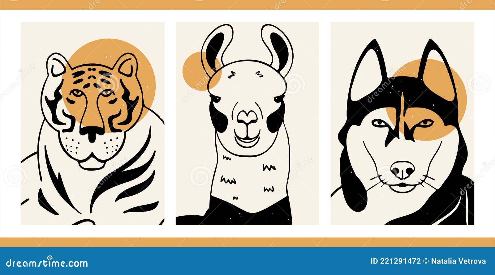 Wild and Domestic Animals. Tiger, Lama, Dog Husky. Stock Vector -  Illustration of graphic, animal: 221291472