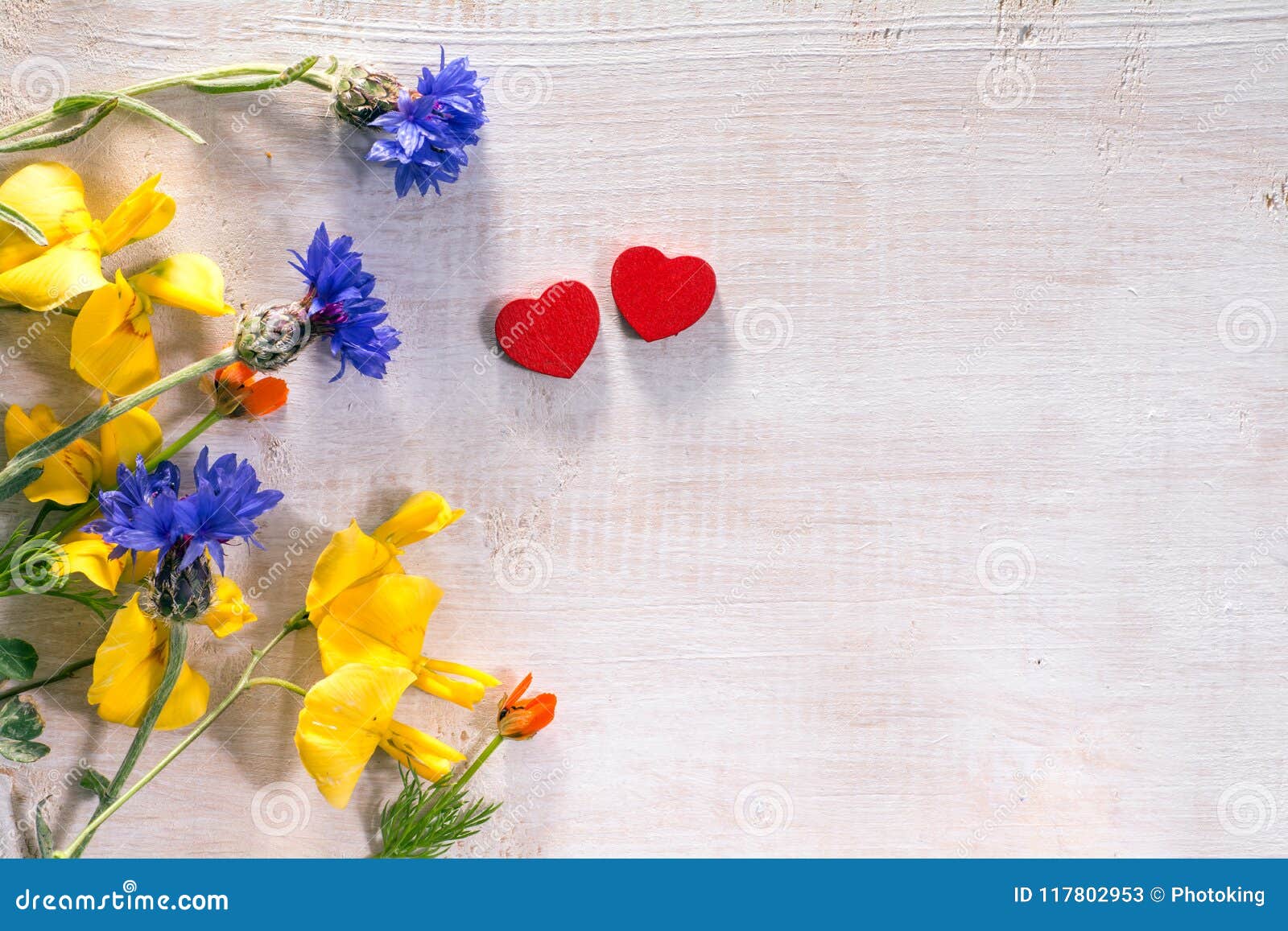 Wild Flowers And Hearts On Wood Stock Image Image Of Leaf Copy 117802953