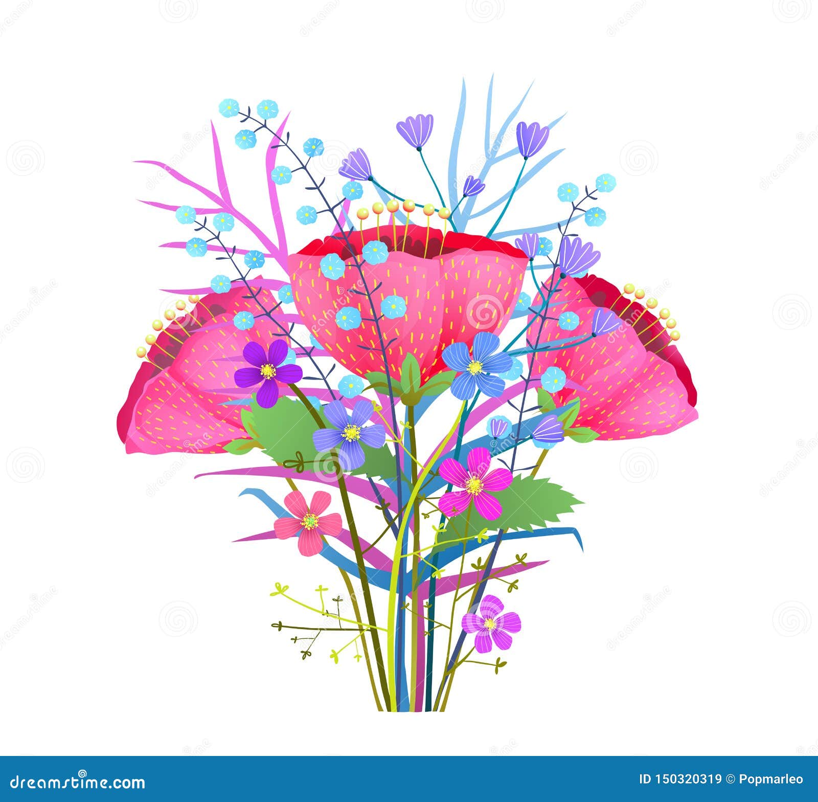 Download Wild Flowers Poppy Bouquet Flat Vector Illustration Stock ...