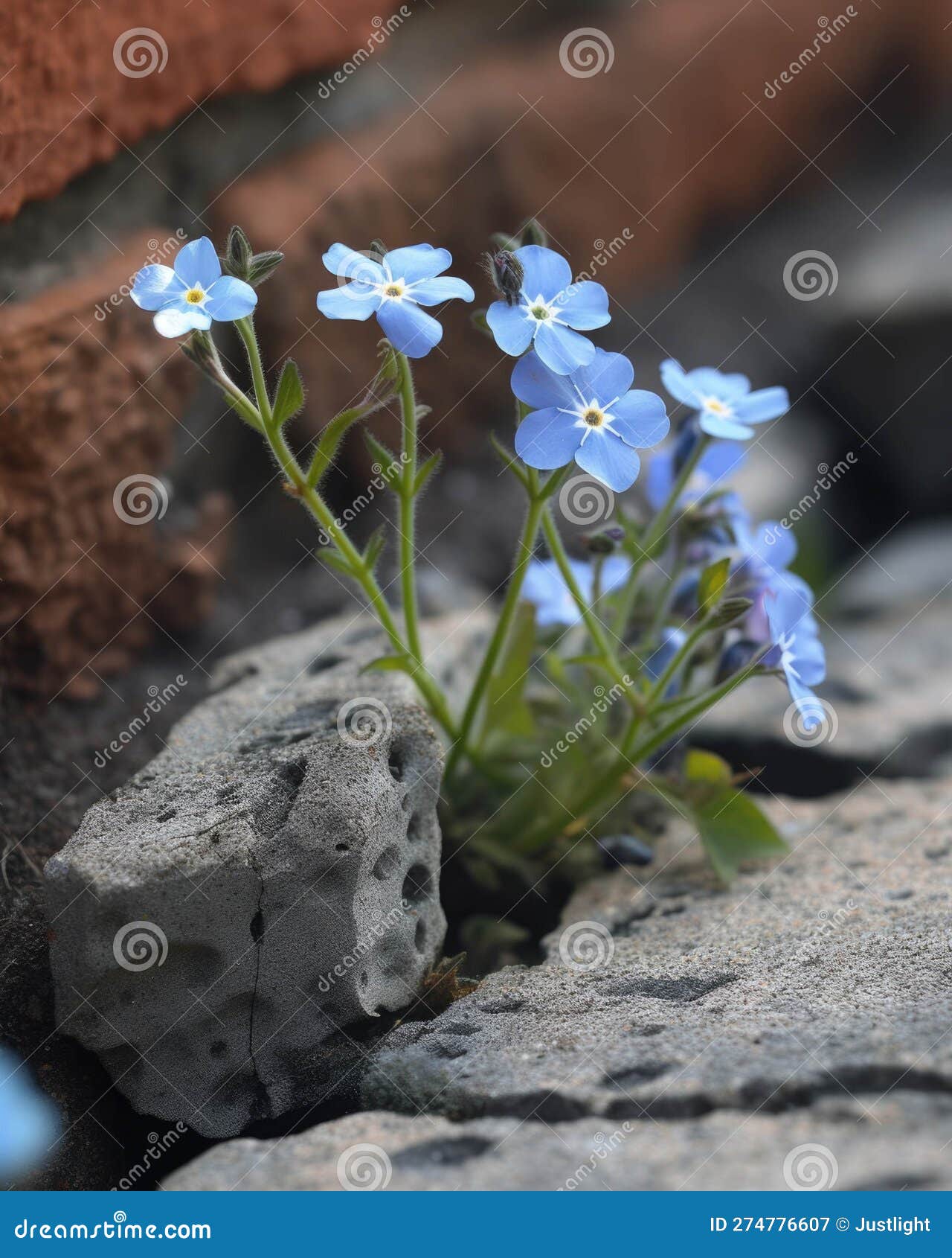wild forgetmenots have taken root amidst the shattered bricks and broken rifles a reminder of our peace. abandoned
