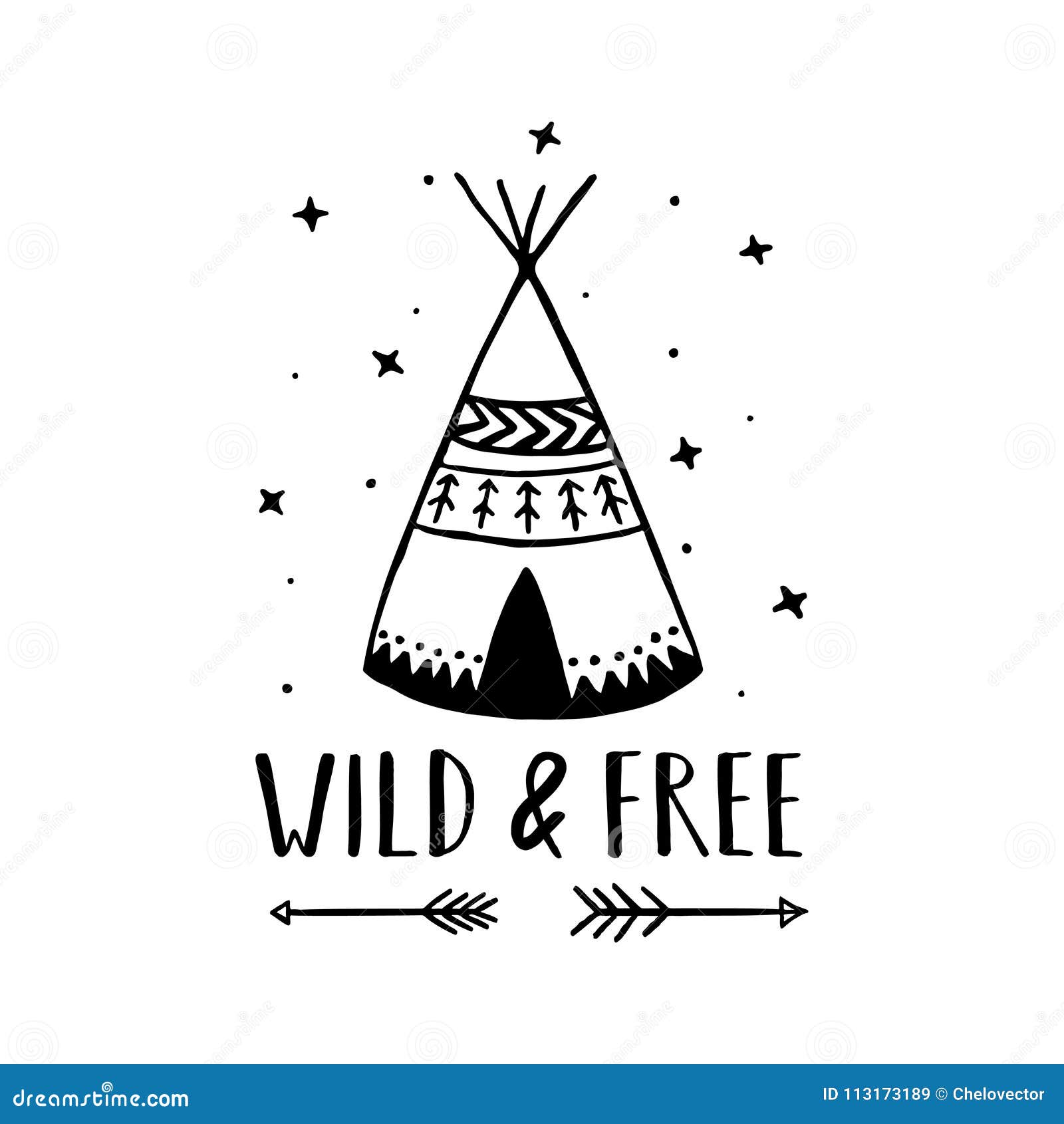 Wild and Free Scandinavian Style Hand Drawn Poster. Vector Illustration ...