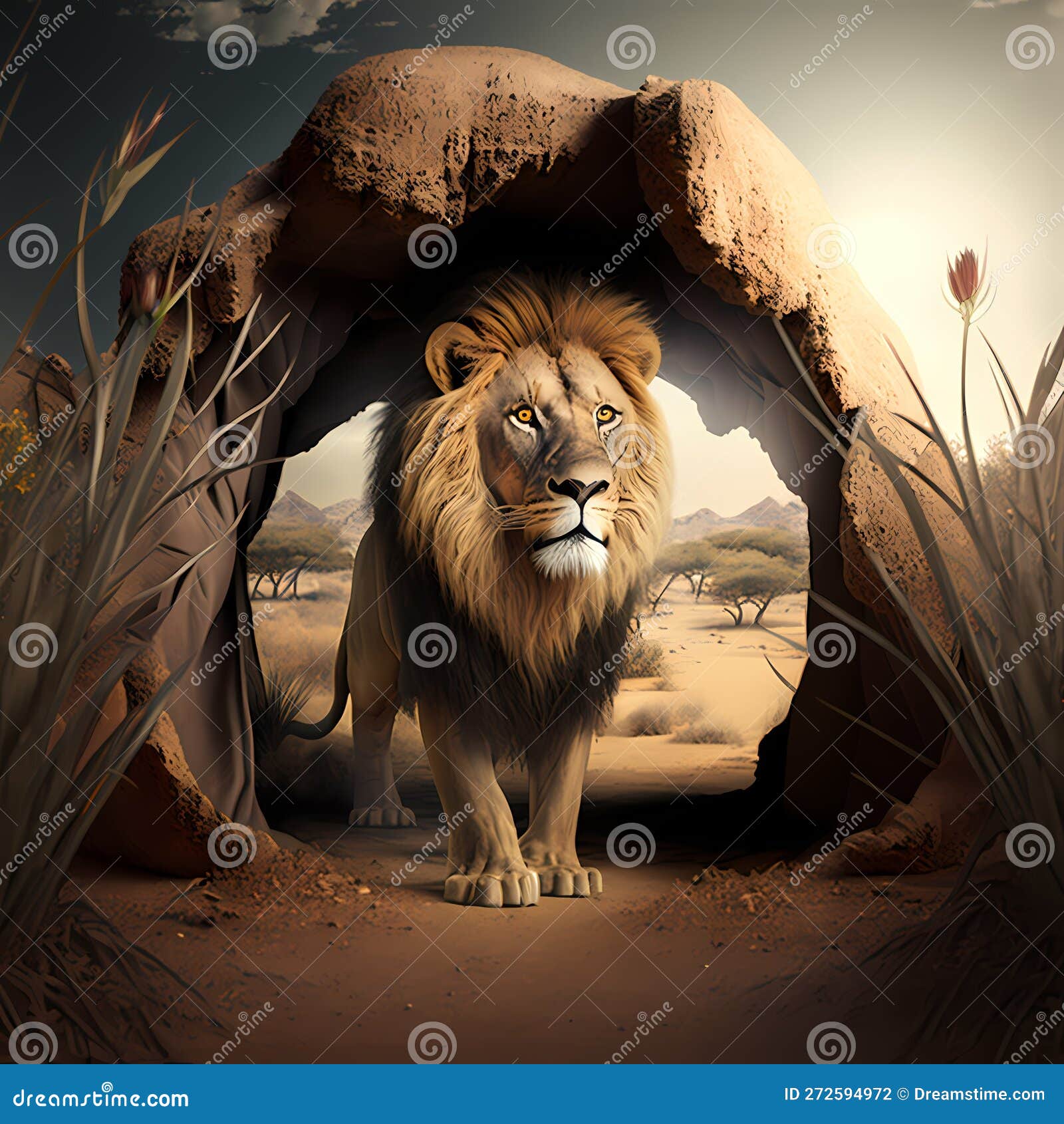 Wild Lion Habitats. Generative AI Stock Illustration Illustration of
