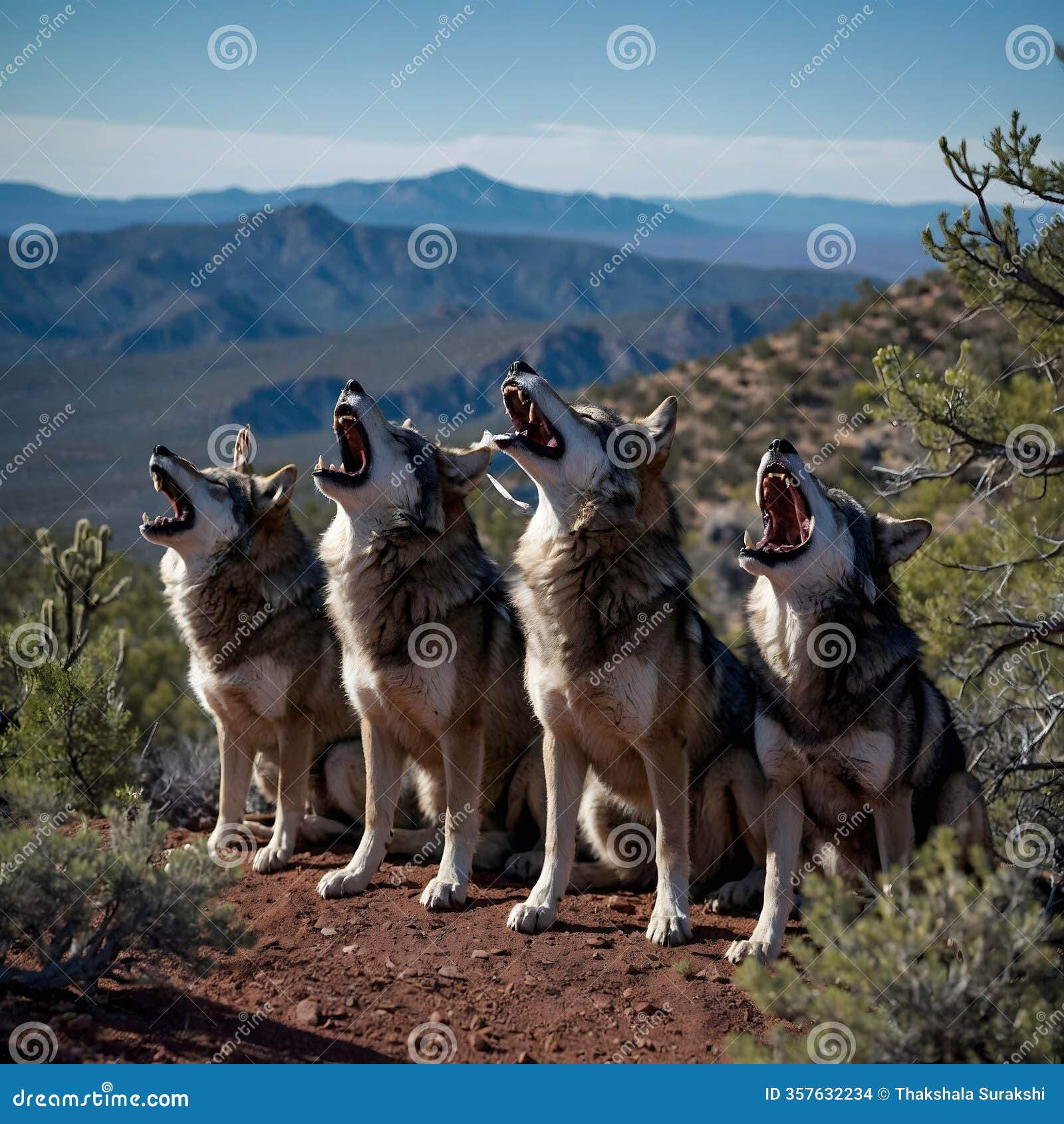 wild mogollon mountain wolves howling against rugged mountain backdrop