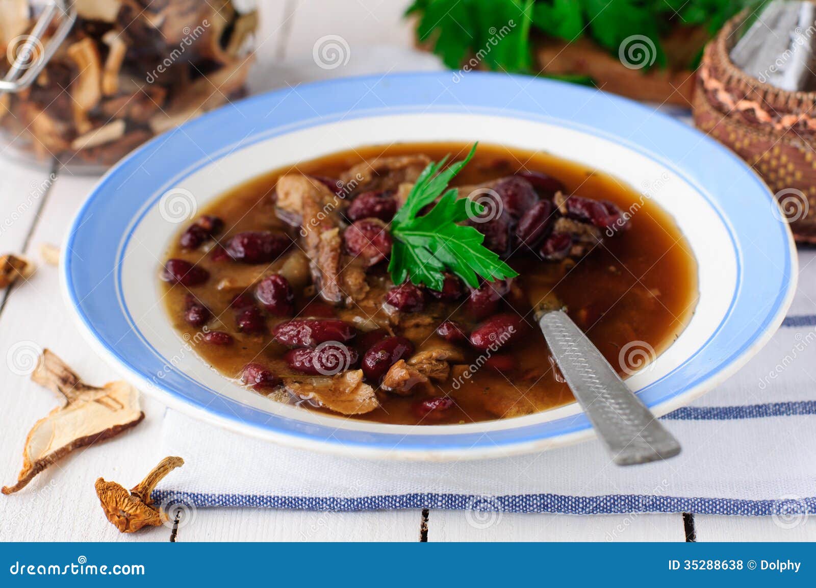 Wild Mushroom and Kidney Bean Soup Stock Photo Image of broth