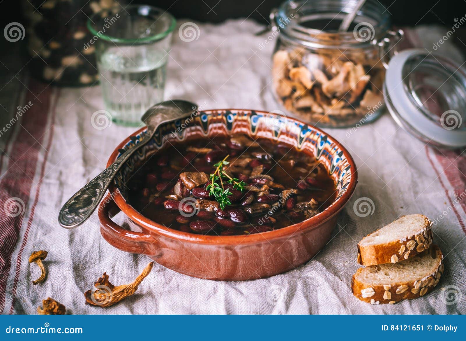 Wild Mushroom and Kidney Bean Soup Stock Image Image of fungi, canvas