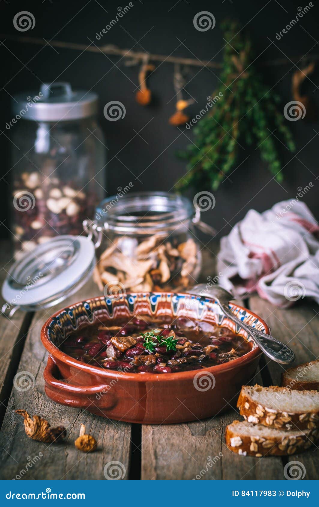 Wild Mushroom and Kidney Bean Soup Stock Image Image of herb, boletus