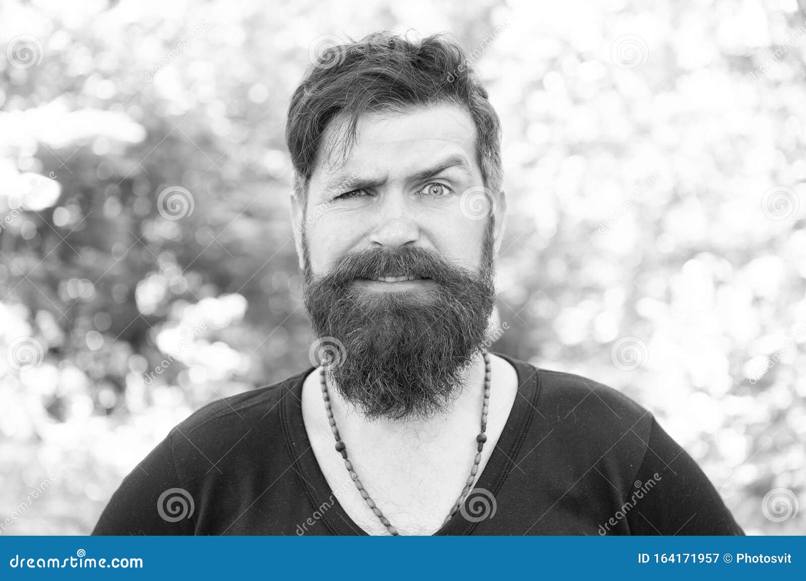 Wild Nature. Man Bearded Hipster Bright Foliage Background. Guy Relax ...