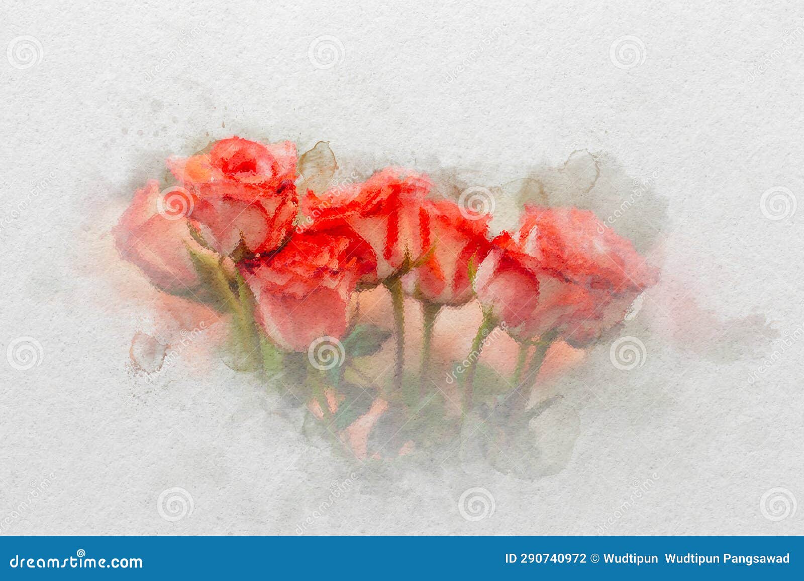 RED ROSE Flowers Bouquet. Watercolor Painting on White Background. High ...