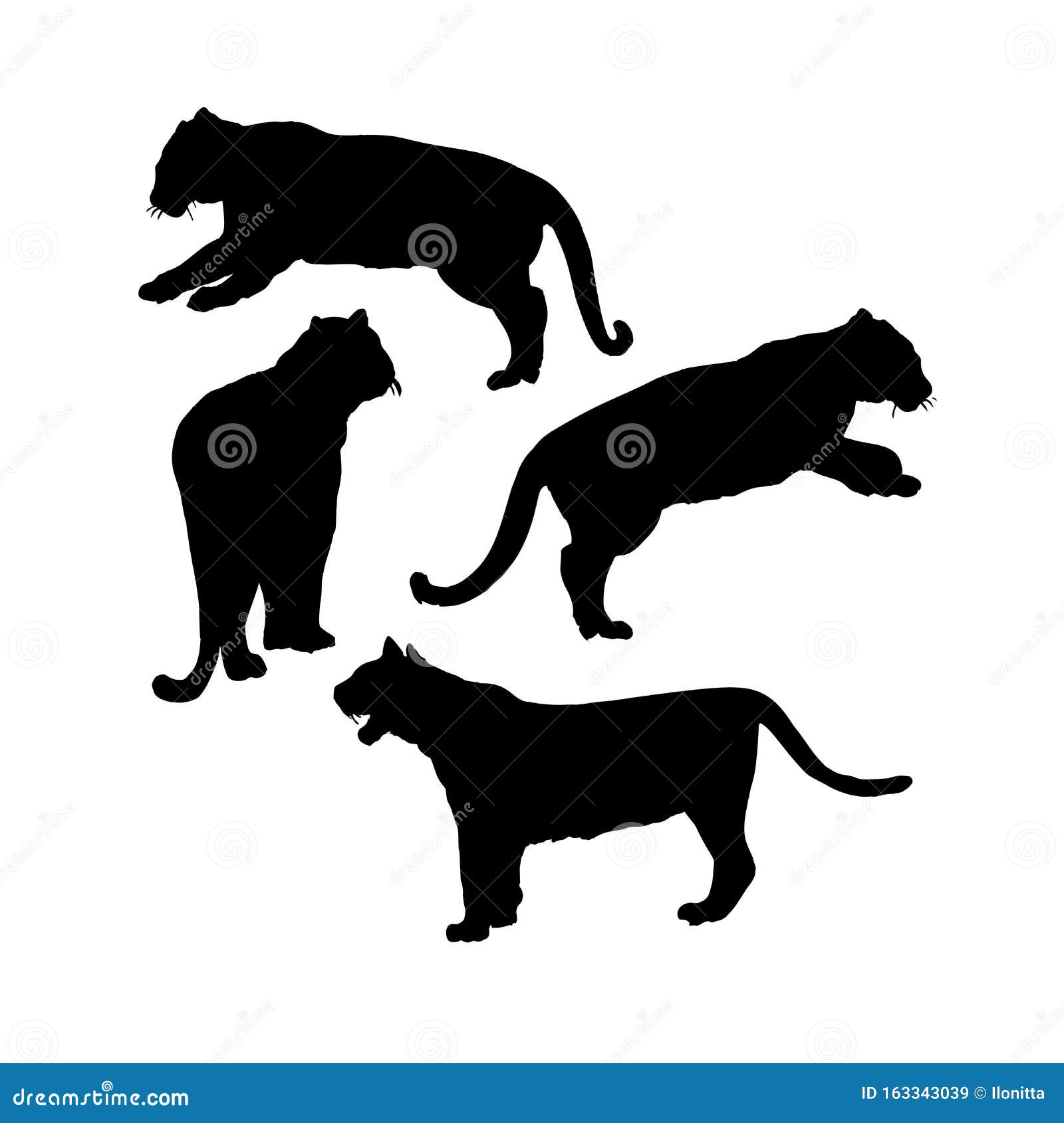 Download Wild Tiger Silhouettes Isolated Vector Set. Safari Animals ...