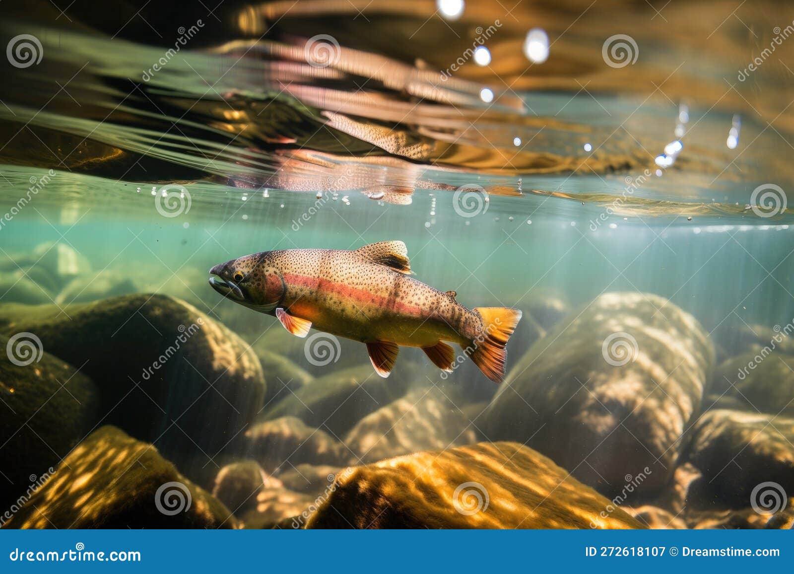 Wild Trout Underwater Generative AI Stock Illustration Illustration