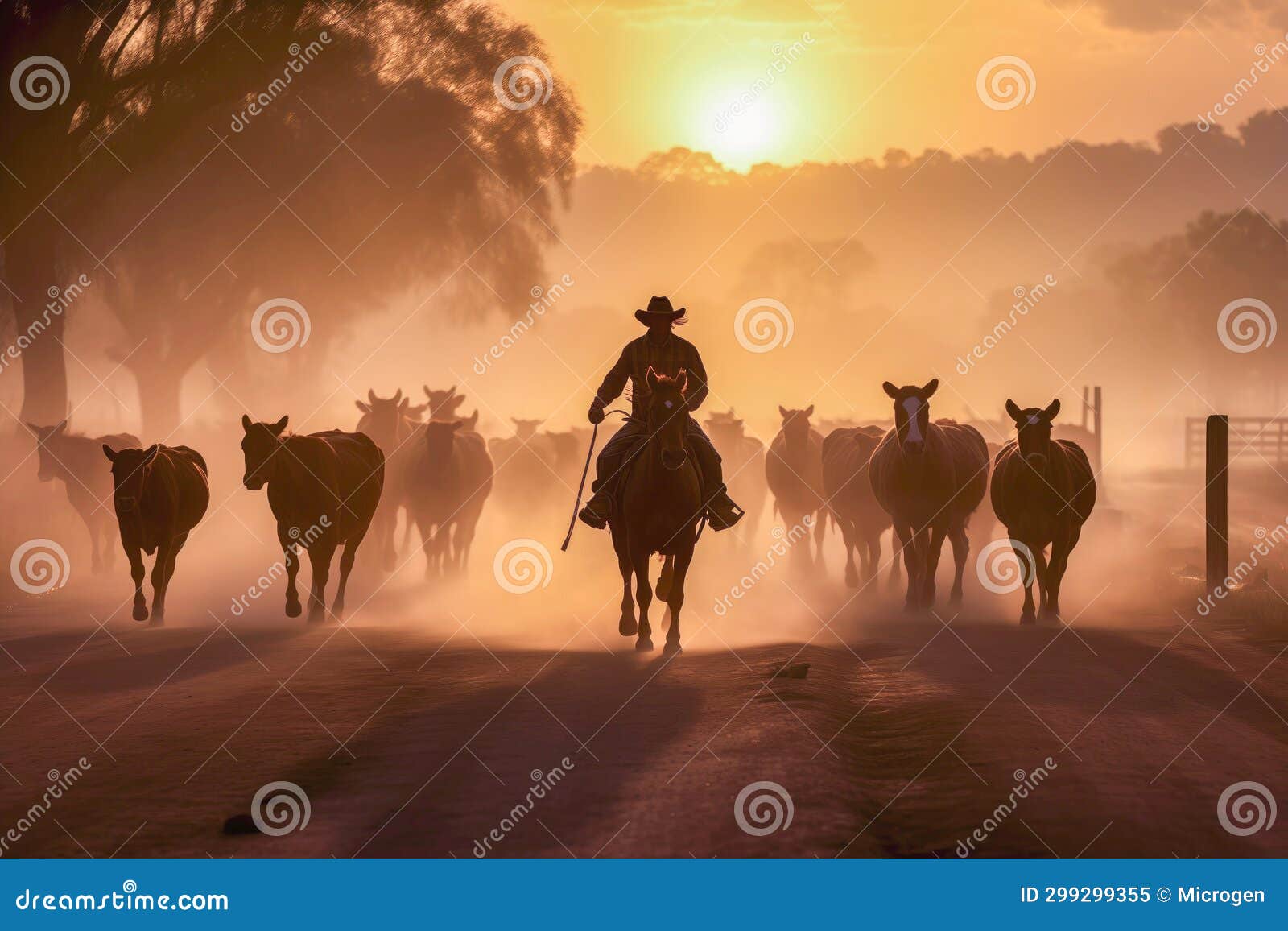Wild West cattle drive stock illustration. Illustration of history 299299355
