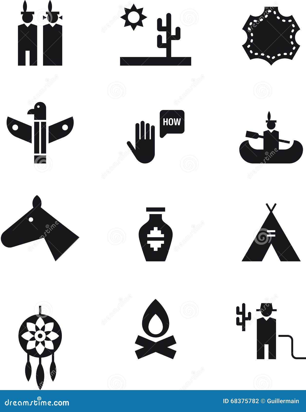 wild west, cowboy and indians icon set