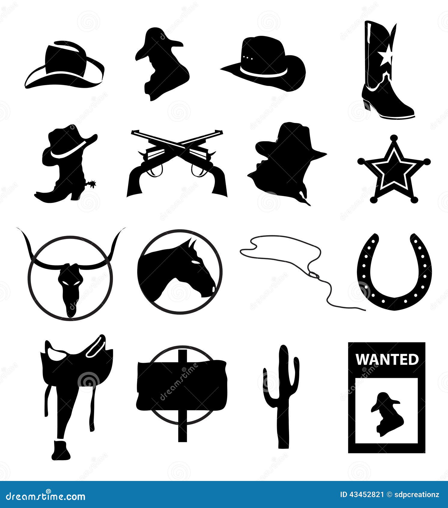wild west and cowboys icons set