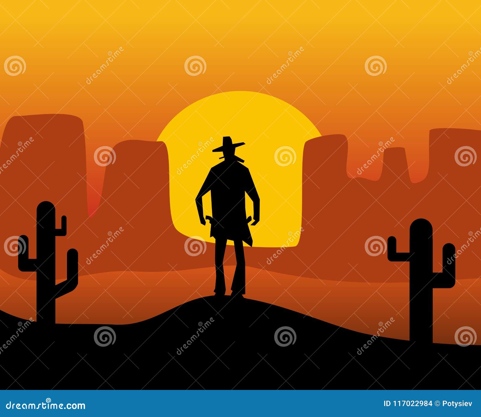 wild west gunslinger. background the desert.