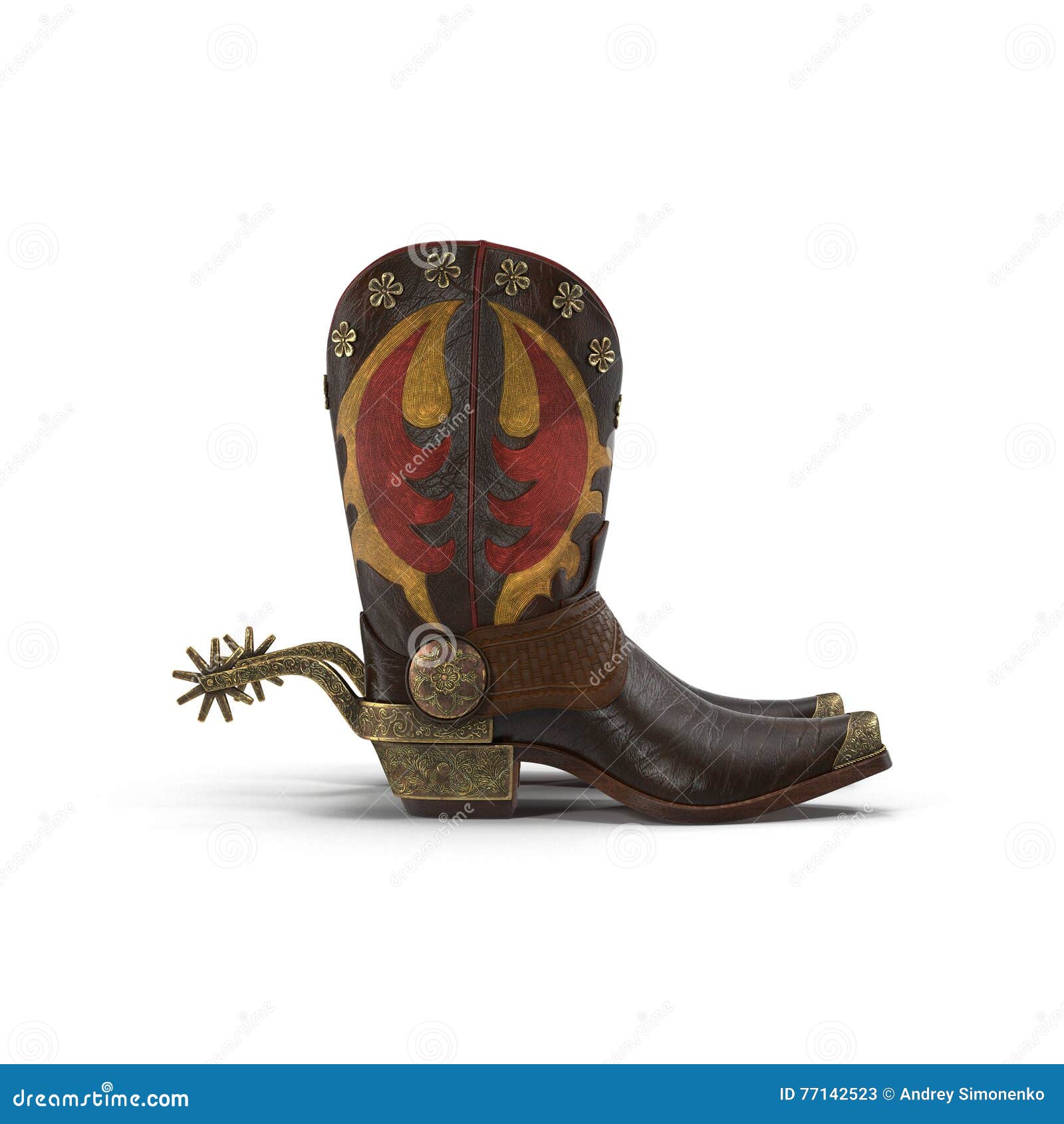 Wild West Leather Cowboy Boots With Spurs Isolated On White 3d ...