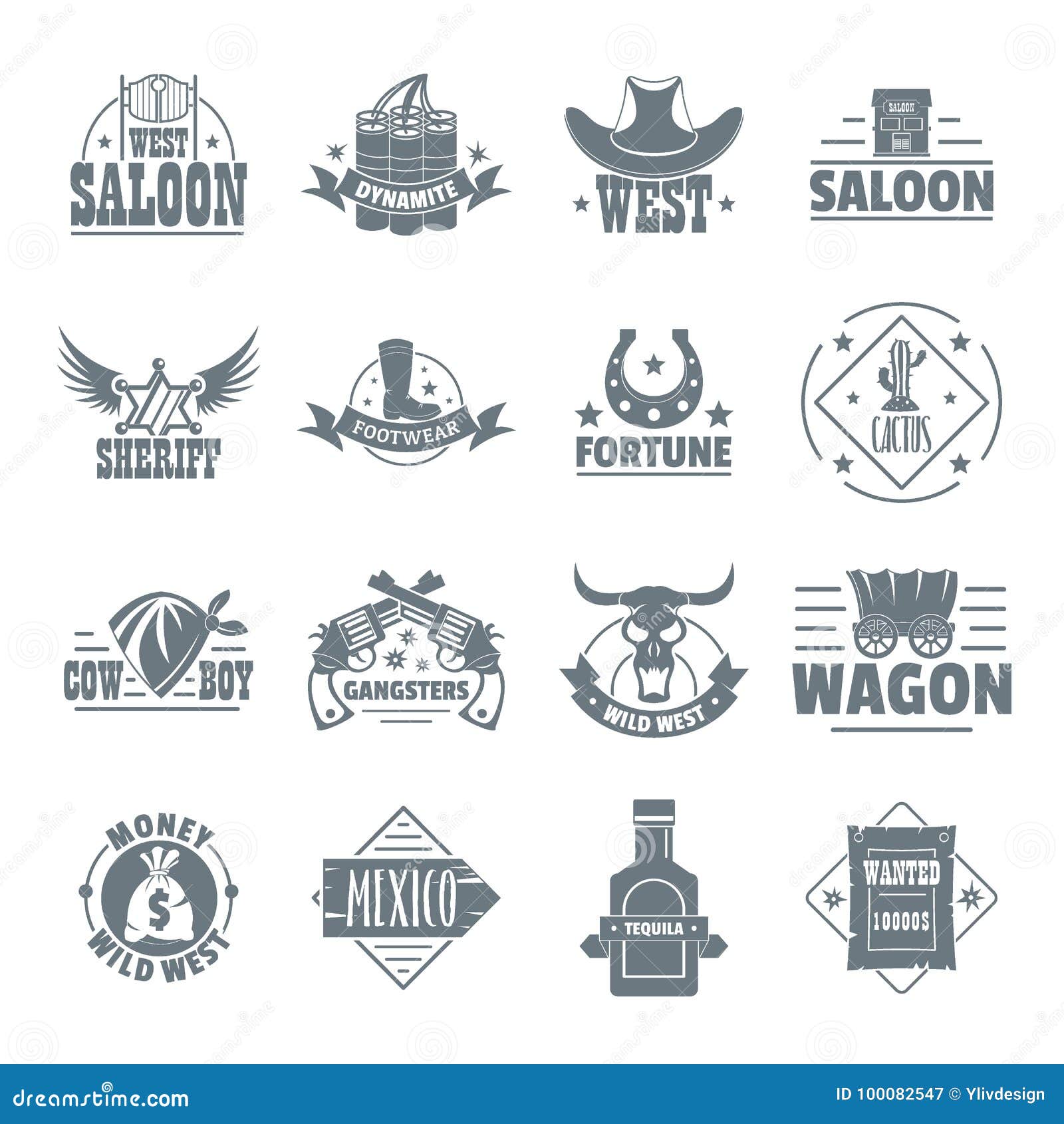 Wild West Logo Icons Set, Simple Style Stock Vector - Illustration of ...