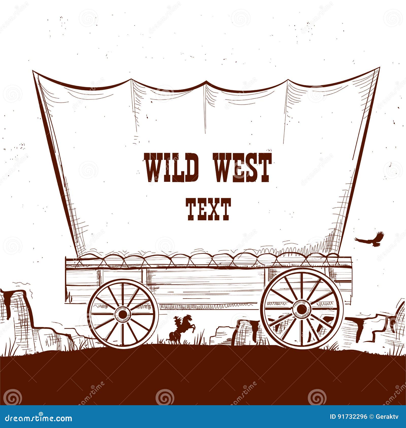 wild west wagon with american prairies.  background
