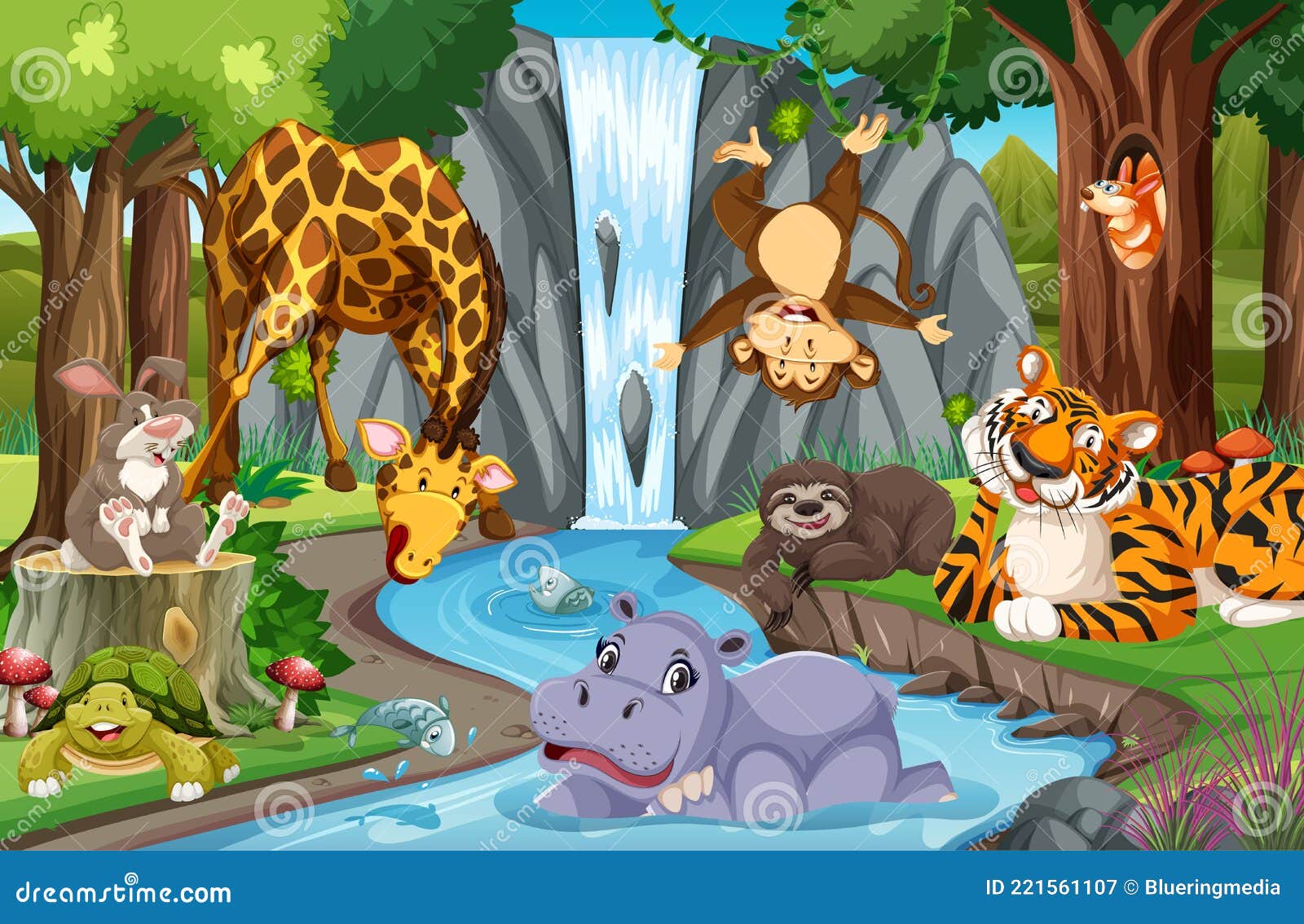 Wilde Dieren In De Jungle Vector Illustratie. Illustration Of Vloeistof -  221561107