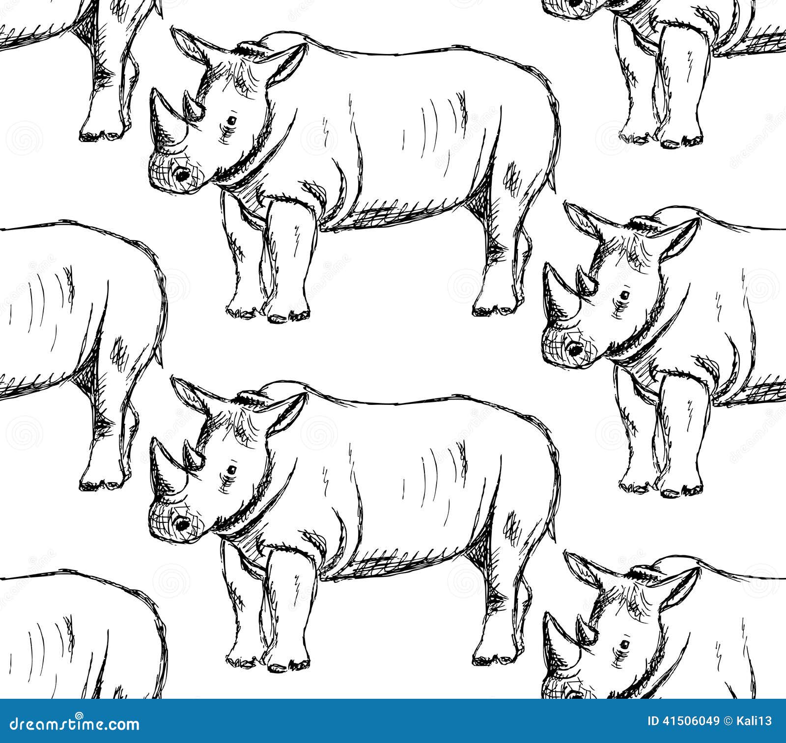 Wildes Nashorn Der Skizze, Vector Nahtloses Muster Vektor Abbildung