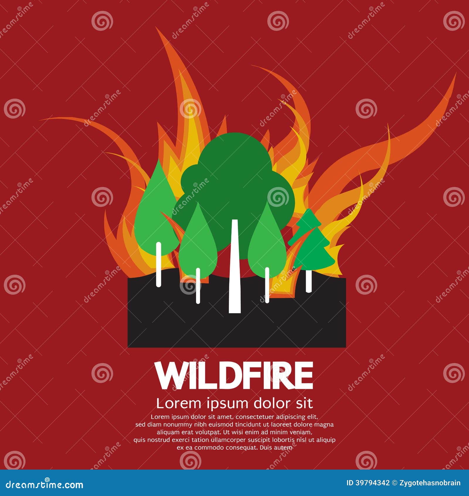 Wildfire Disaster With Burning Forest Tree Vector Illustration