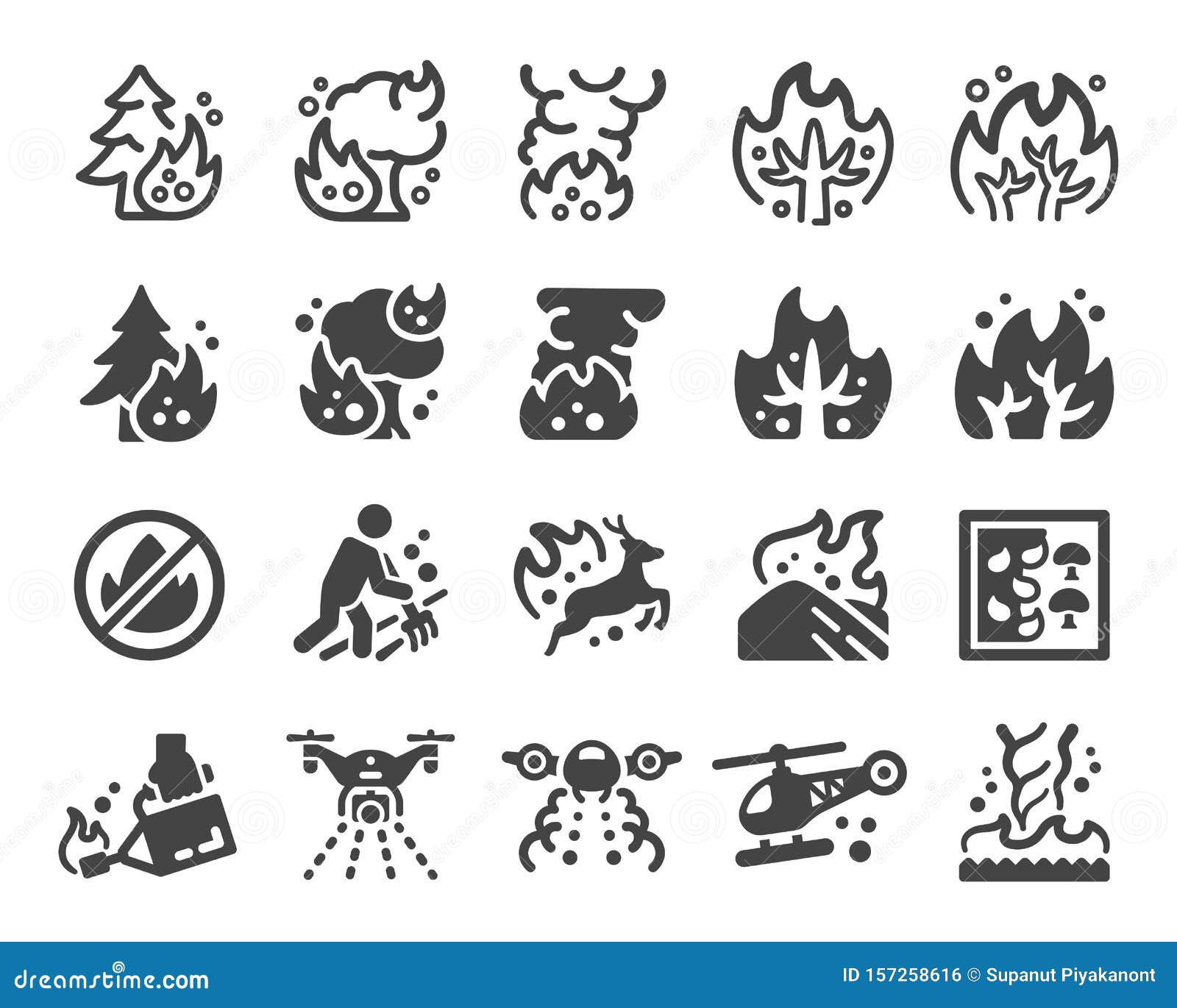 Wildfire icon set stock vector. Illustration of mountain - 157258616