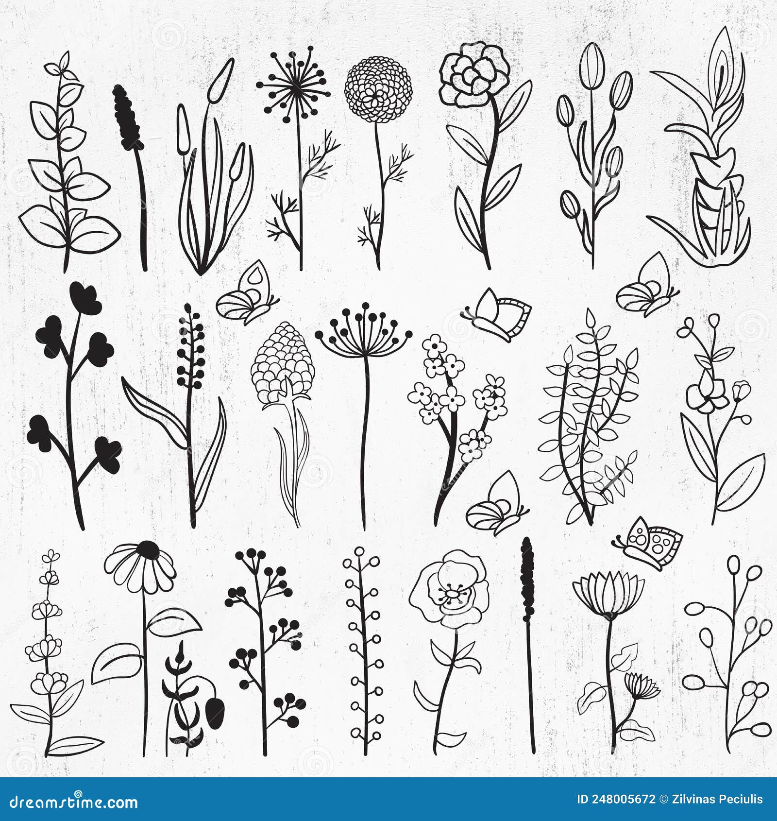 Wildflowers Bundle, Floral, Wildflower, Flower Sketch, Bouquet Bundle ...