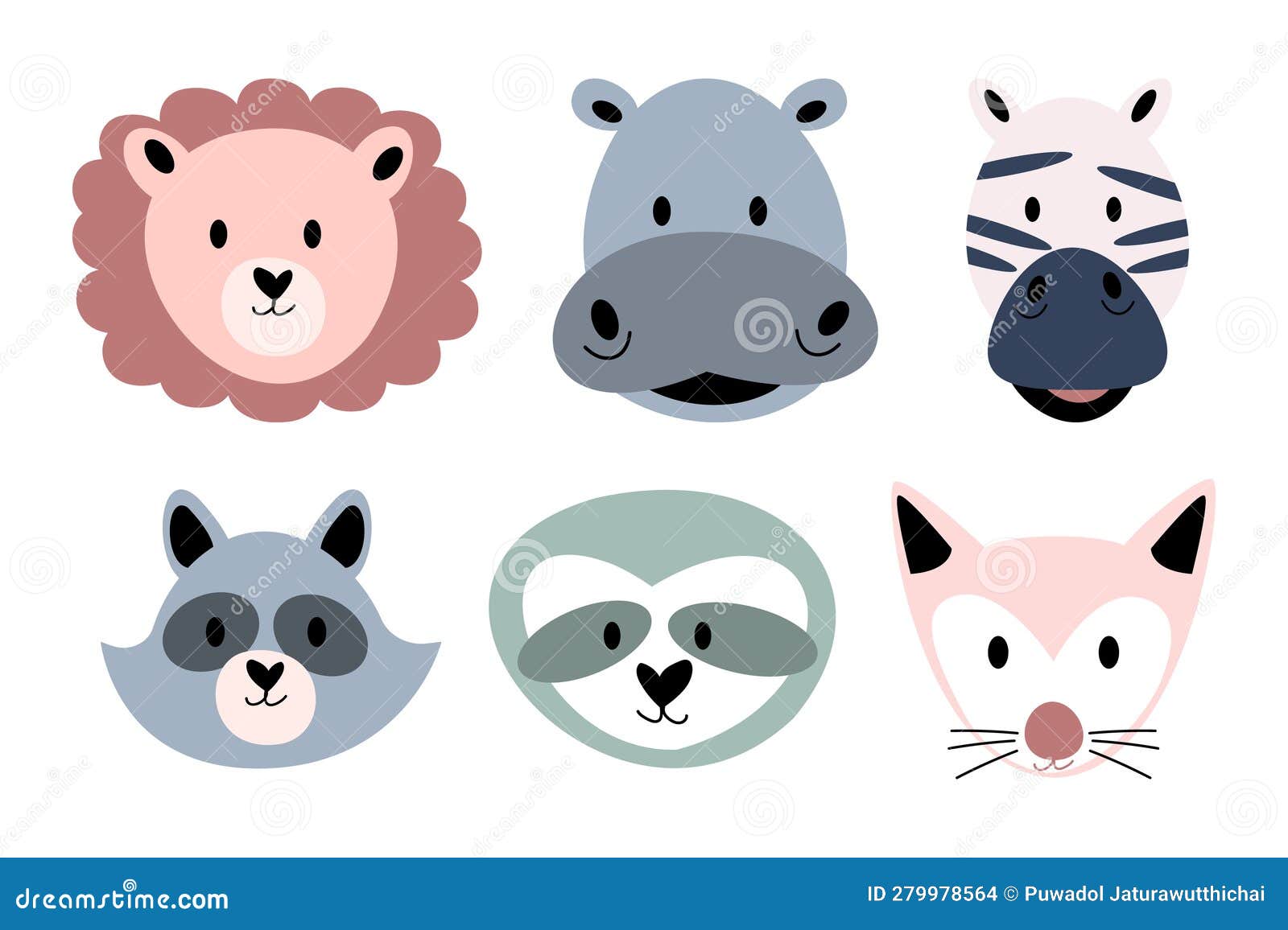Wildlife Animals Head . Flat Design . Vintage Style Stock Vector