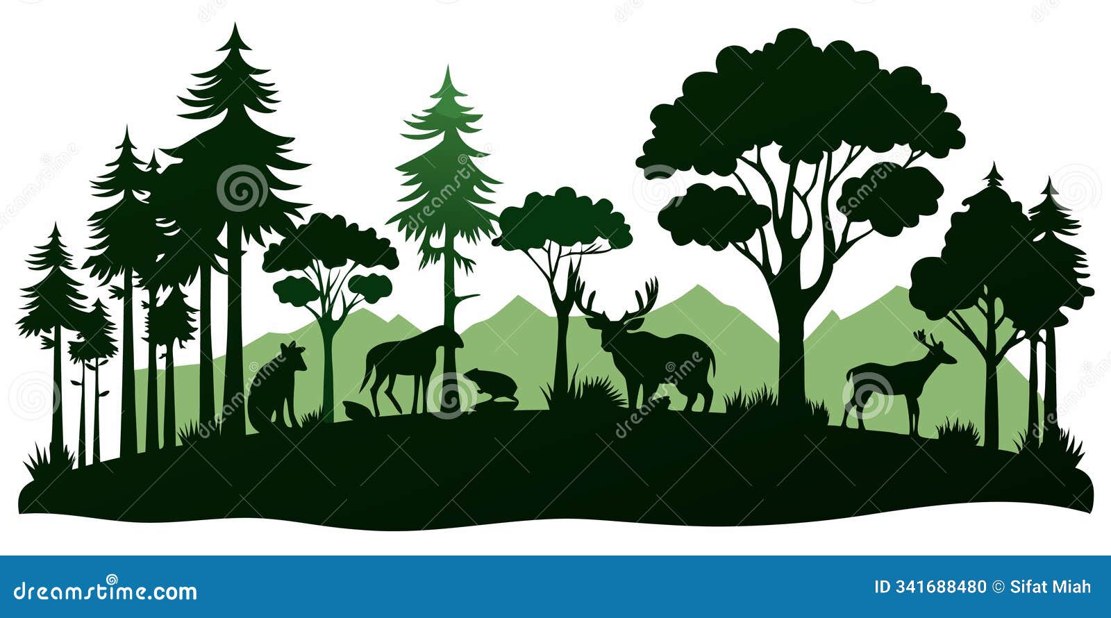 wildlife forest silhouette  on white background