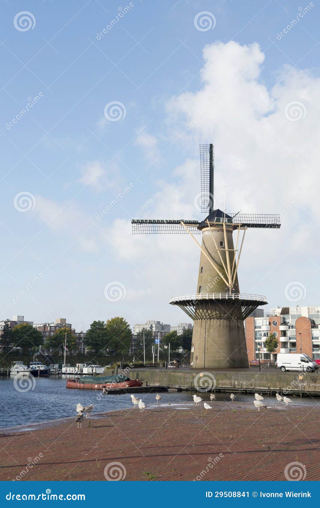 Wildmill Delfshaven. Historic windmill De Distilleerketel at Delfshaven Dutch Rotterdam