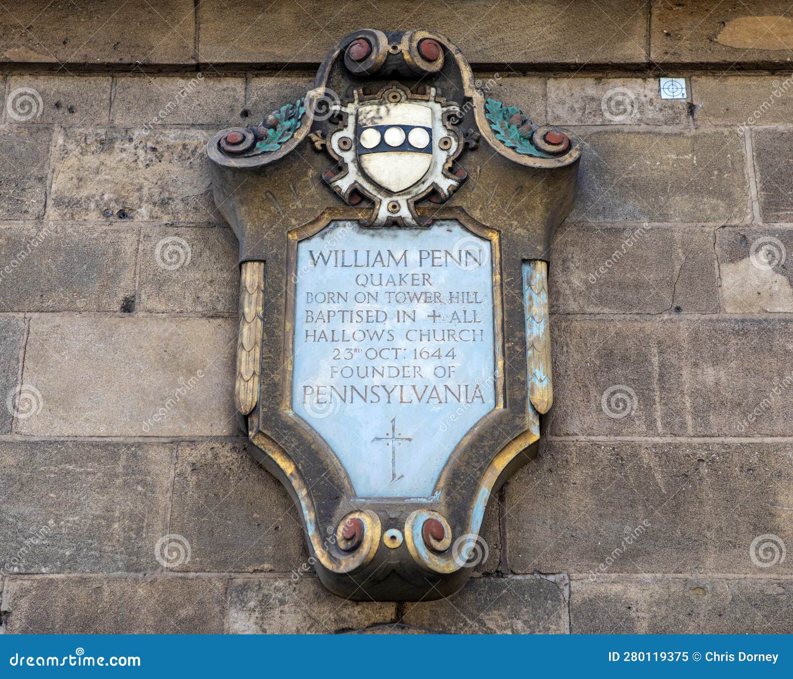 william penn plaque at all hallows by the tower church, london