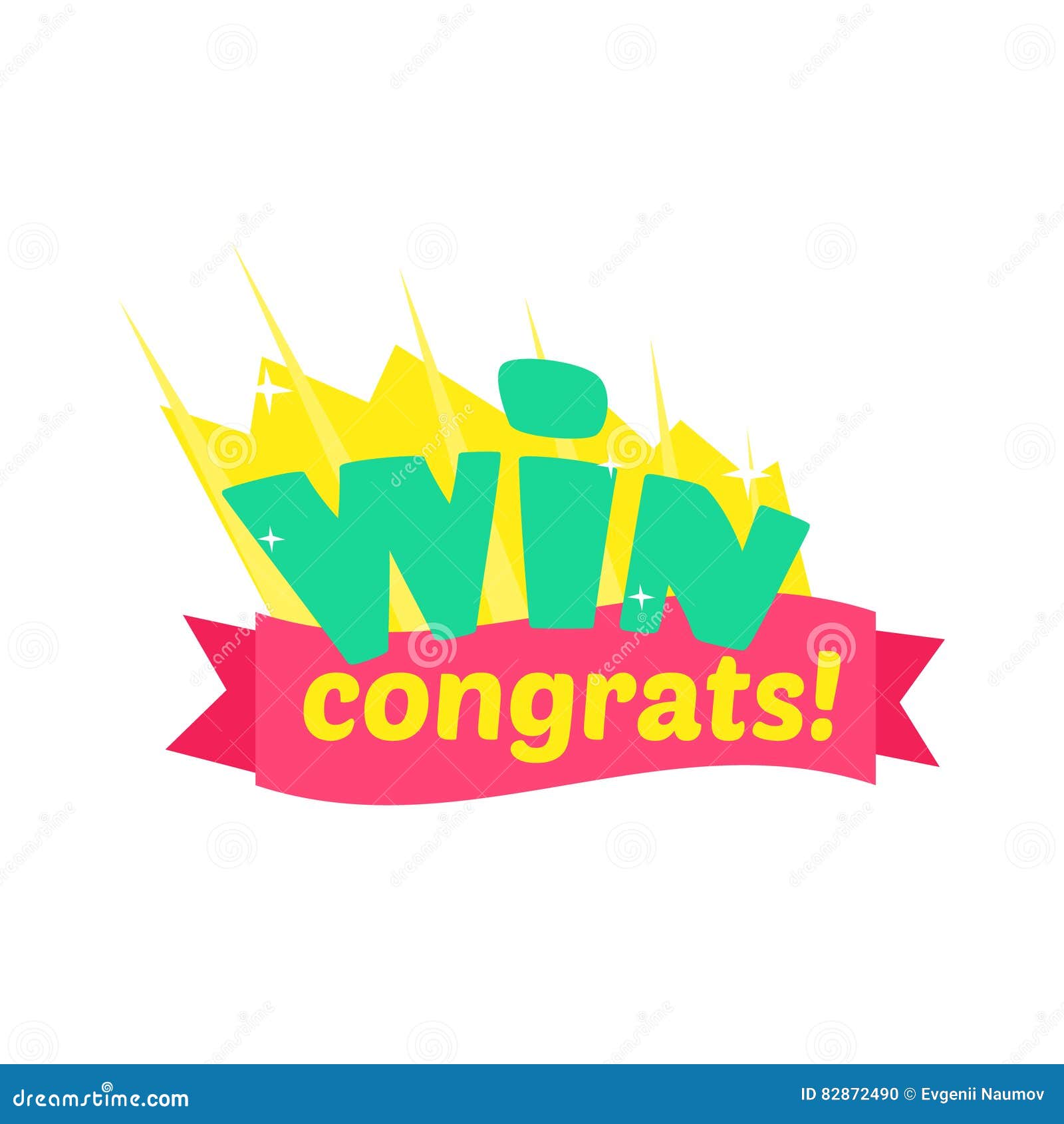 Win Congratulations Sticker Design With Green Letters And Red Ribbon