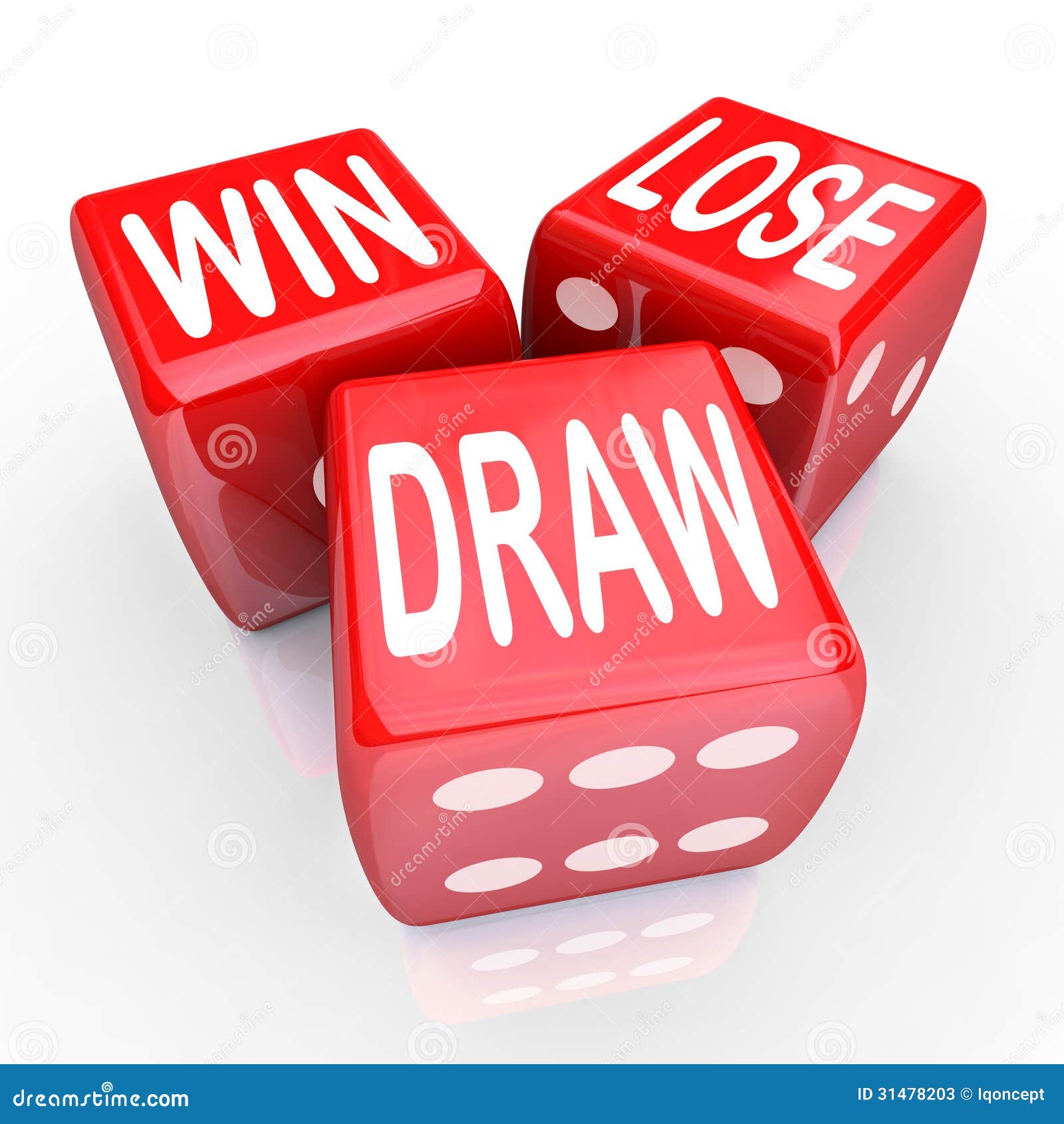 Win Lose Draw Words Three 3 Red Dice Competition Game Stock