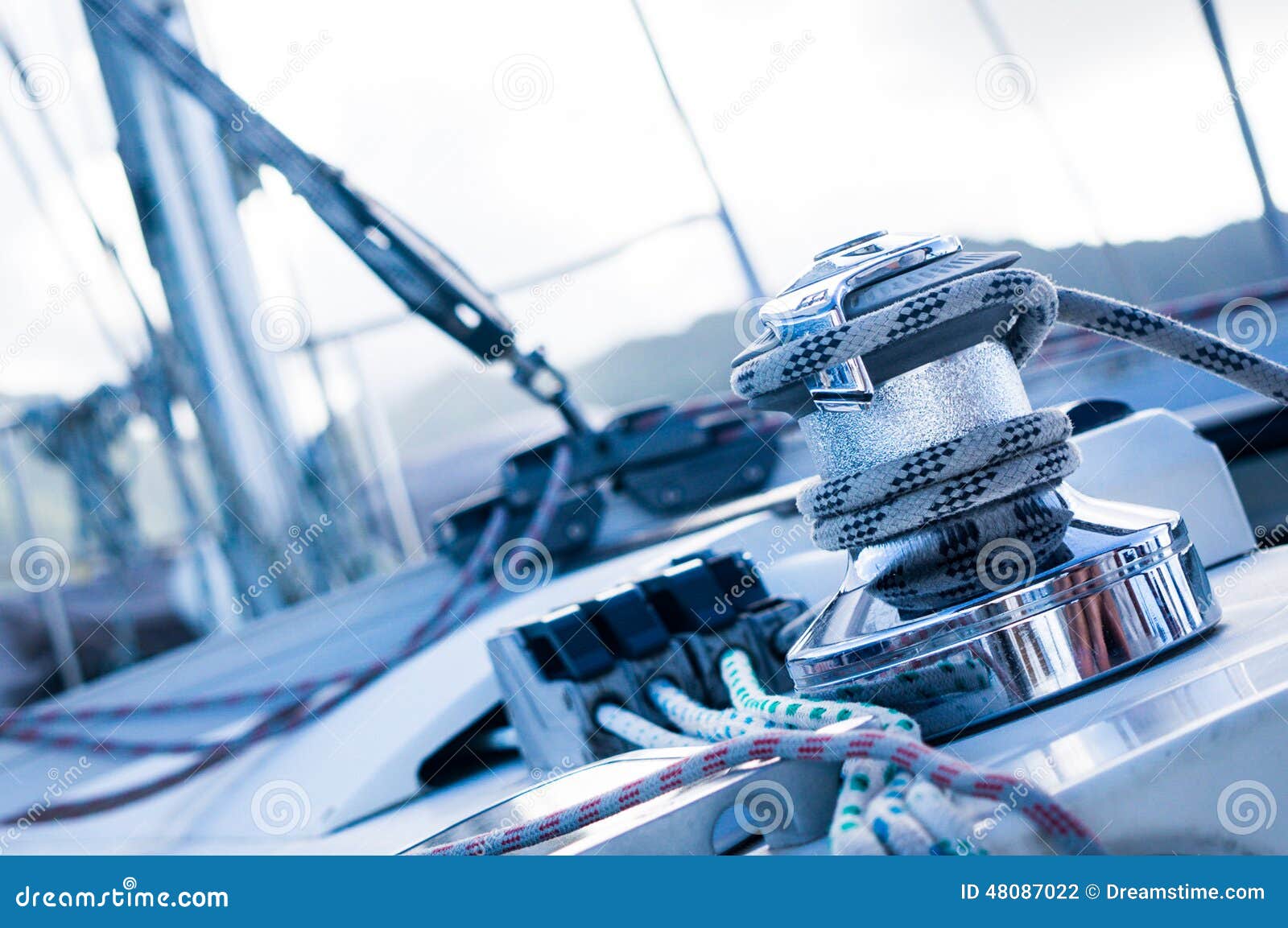 Winch Equipment on a White Sail Boat Deck Stock Photo Image of