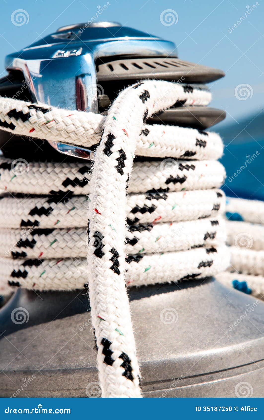 Winch with Rope on a Sailing Boat Stock Photo Image of detail