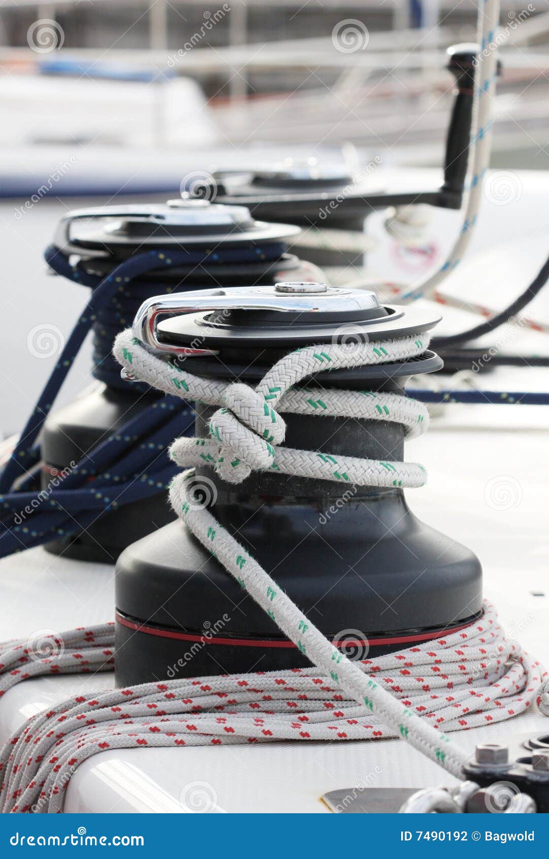 Winches on a sailing boat. stock photo. Image of sailor 7490192