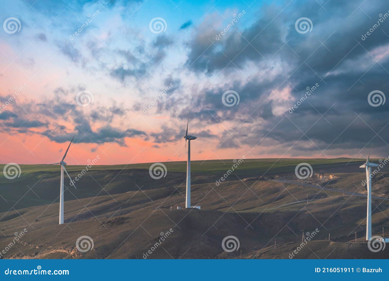 Wind farm on the mountains stock image. Image of wind 216051911