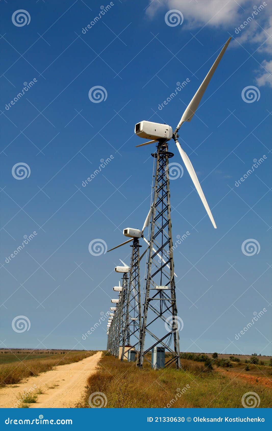 the wind generator against the blue sky