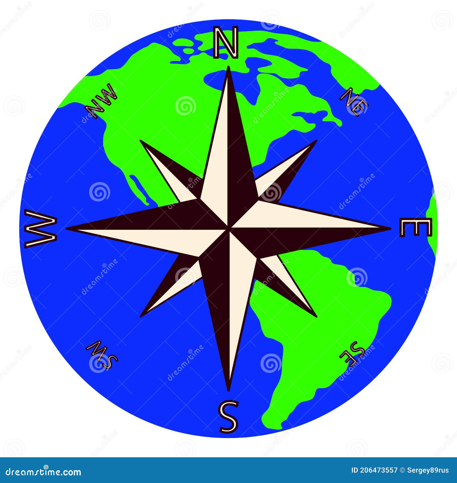 wind rose against the background of the planet earth.