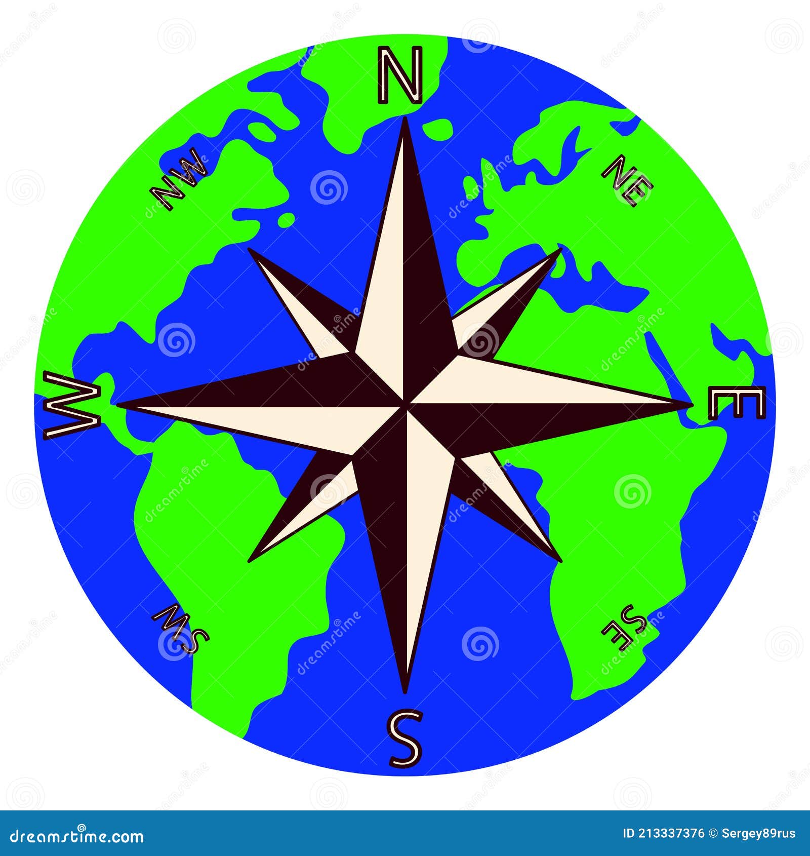 wind rose against background of the planet earth.