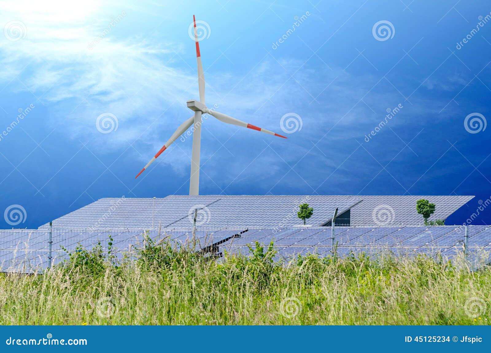 Wind Turbin and Solar Panels Stock Photo - Image of blue, biodiesel ...