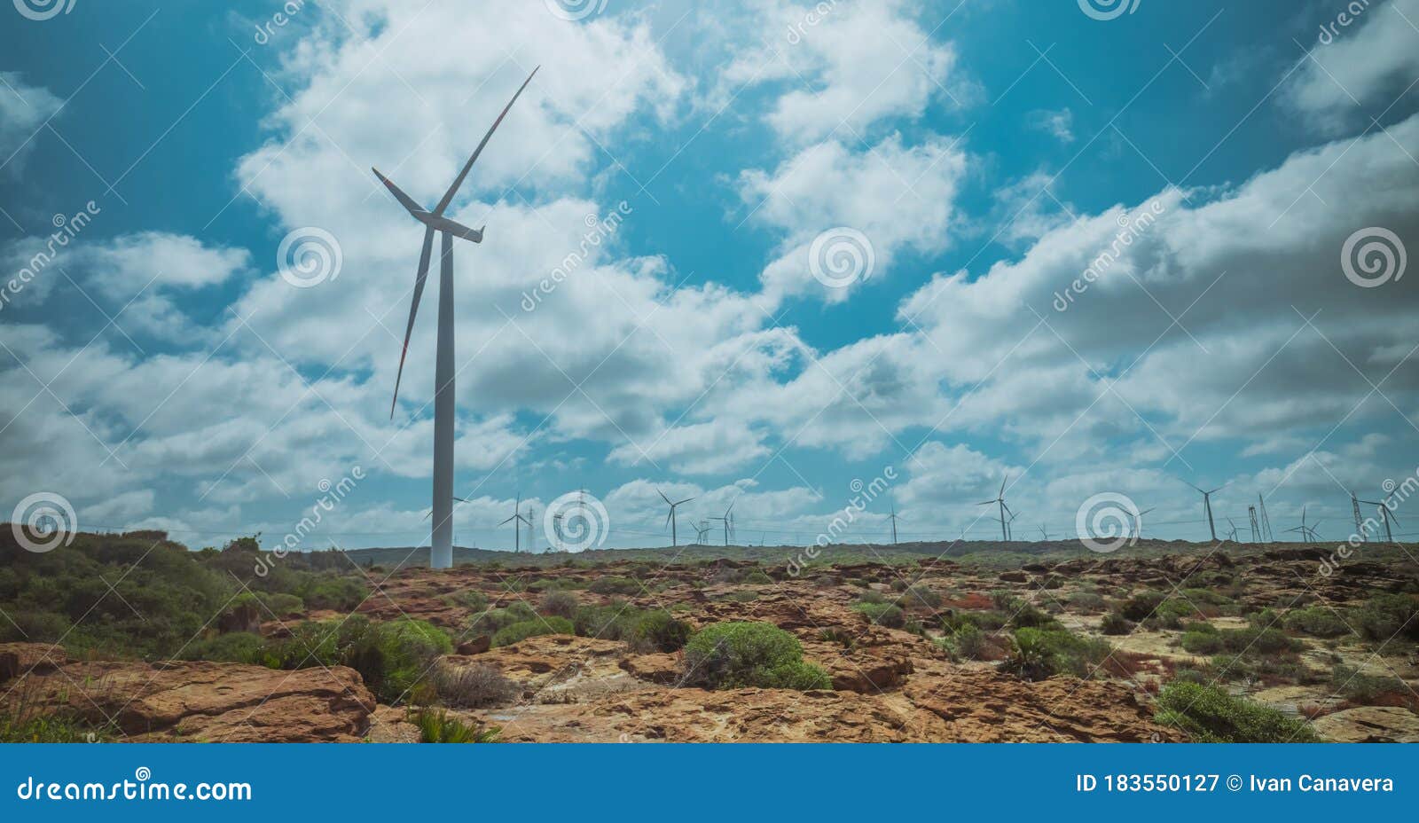 wind turbine with beautiful blue sky