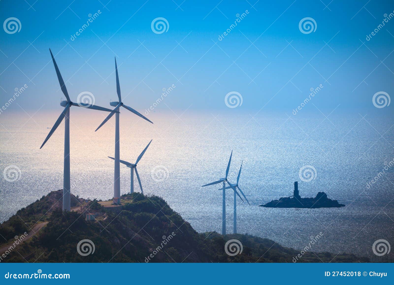 Wind Turbines Generating Electricity at the Beach Stock Photo Image