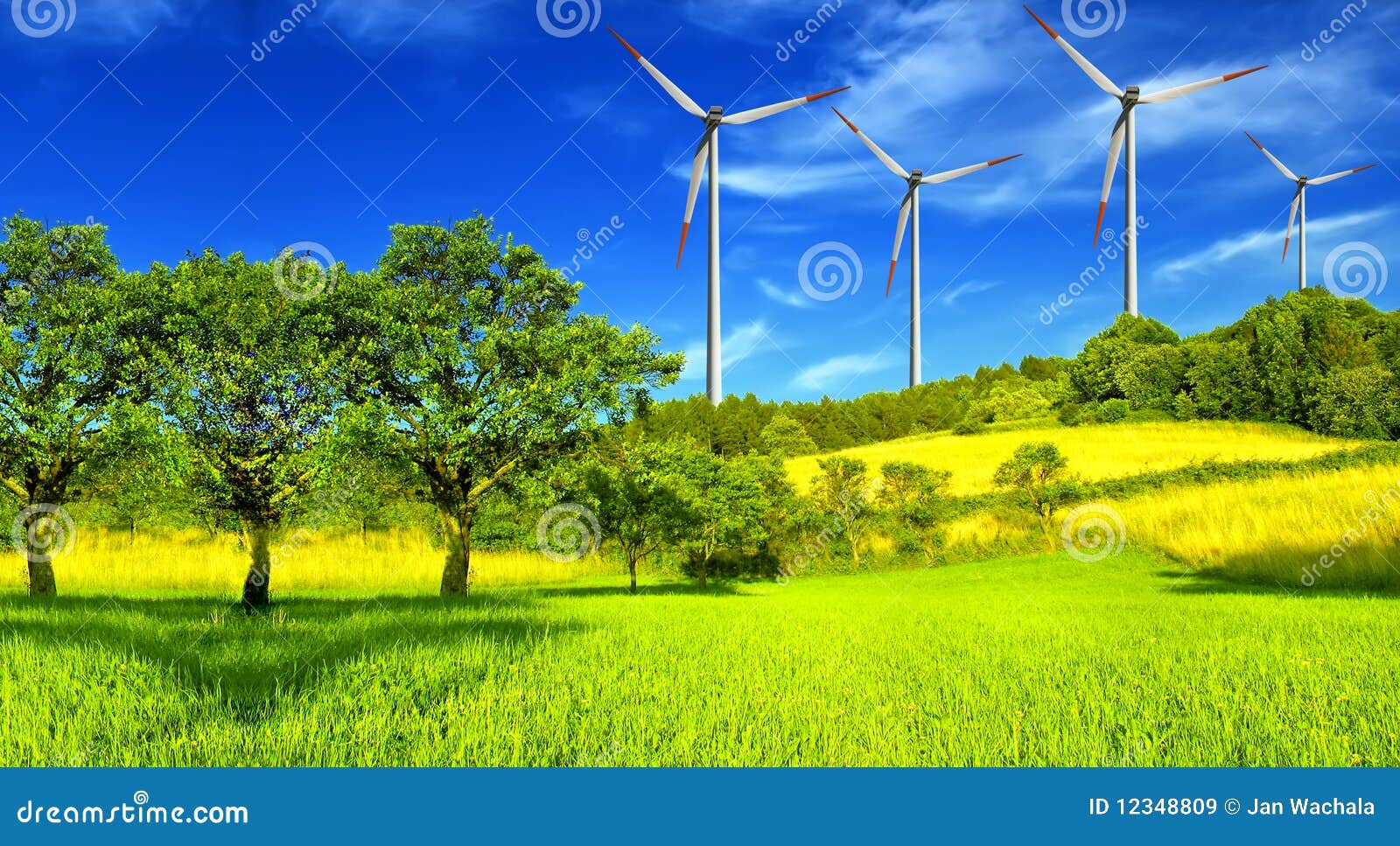 Wind Turbines, Summer Landscape Stock Image Image of green, clean