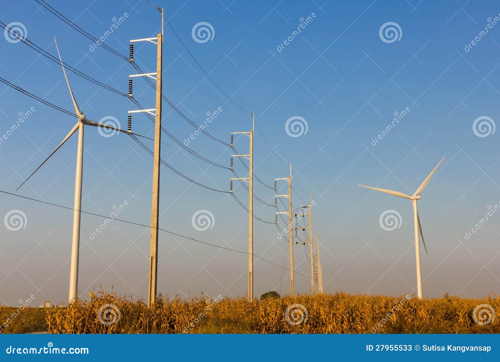 Wind Turbines with Transmission Lines Stock Image Image of equipment