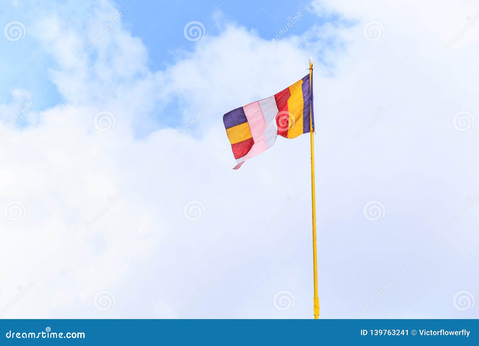 Wind Wavering Colorful Buddhist Flag in Buddhist Temple with Blank Blue Sky  Background. Symbol of Worship, Belief, Culture, Stock Image - Image of  culture, holy: 139763241