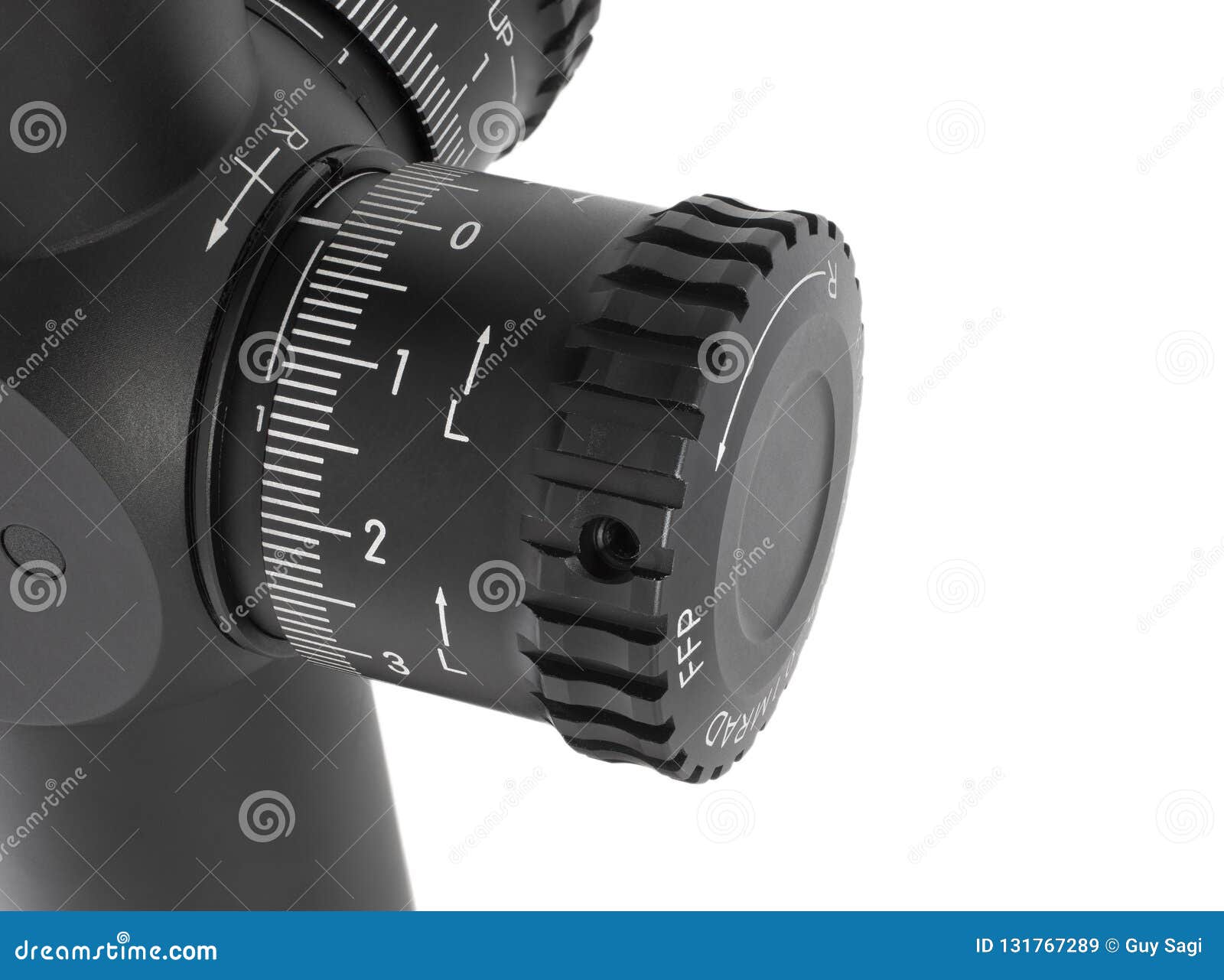 Windage Adjustment on a Sniper Scope Isolated on White Stock Image