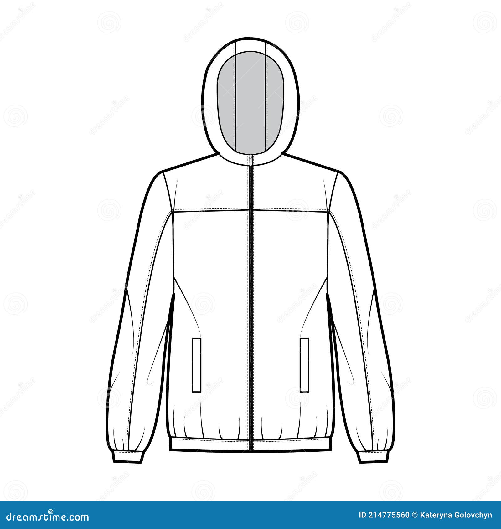 Windbreaker Jacket Technical Fashion Illustration with Hood, Oversized ...